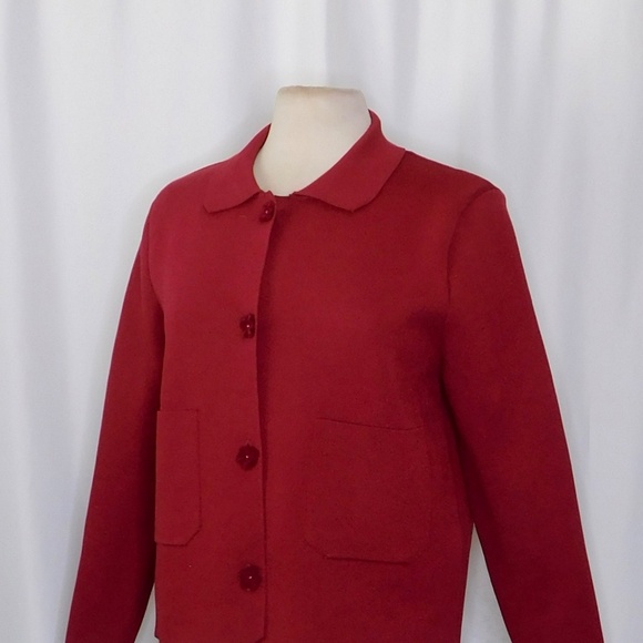 ZARA Floral Button Knit Jacket Blazer Solid Red Knitwear Pockets Knitwear Large - Picture 8 of 16